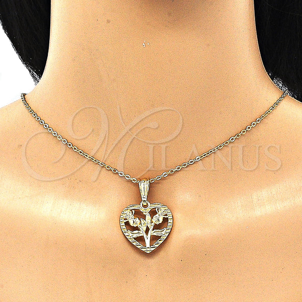 Oro Laminado Fancy Pendant, Gold Filled Style Heart and Flower Design, Polished, Golden Finish, 05.351.0112