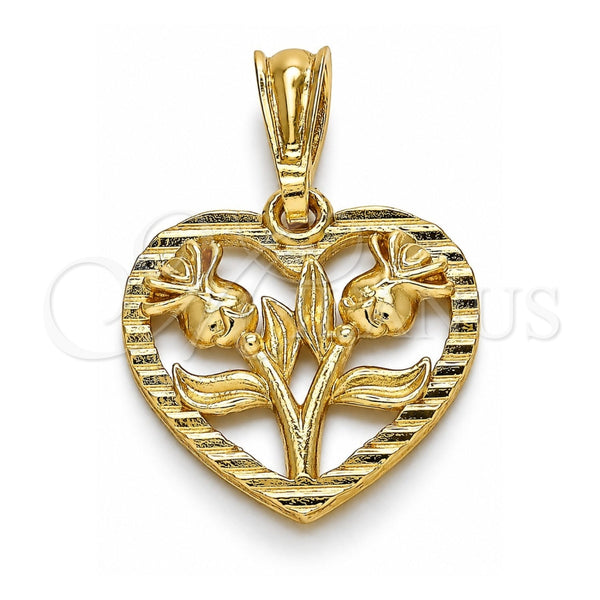 Oro Laminado Fancy Pendant, Gold Filled Style Heart and Flower Design, Polished, Golden Finish, 05.351.0112