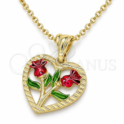 Oro Laminado Fancy Pendant, Gold Filled Style Heart and Flower Design, Polished, Tricolor, 05.351.0112.2