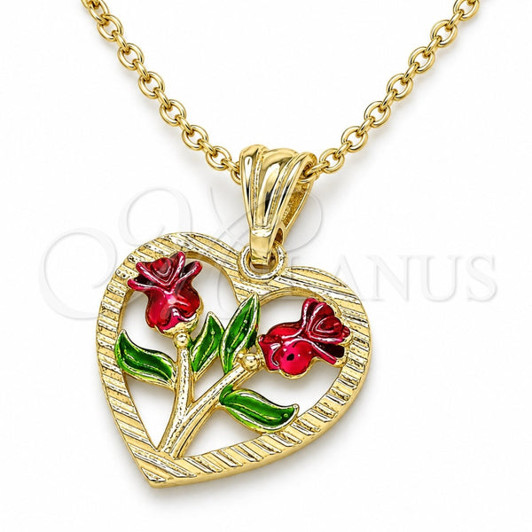 Oro Laminado Fancy Pendant, Gold Filled Style Heart and Flower Design, Polished, Tricolor, 05.351.0112.2