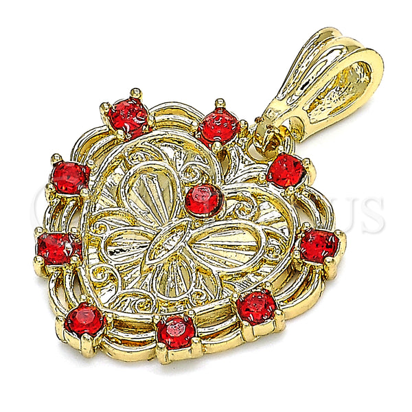 Gold Filled Pendant — Fancy Pendant Heart and Butterfly Design with Garnet — alternate product view — SKU 133868 | Oro Laminado dije — elegante Pendant corazón and Butterfly diseño with Garnet — SKU 133868