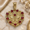 Oro Laminado Fancy Pendant, Gold Filled Style Heart and Butterfly Design, with Garnet Crystal, Polished, Golden Finish, 05.351.0113