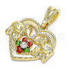 Oro Laminado Fancy Pendant, Gold Filled Style Heart and Elephant Design, with White Crystal, Polished, Tricolor, 05.351.0116