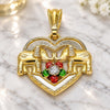 Oro Laminado Fancy Pendant, Gold Filled Style Heart and Elephant Design, with White Crystal, Polished, Tricolor, 05.351.0116