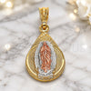 Oro Laminado Religious Pendant, Gold Filled Style Teardrop and Guadalupe Design, Polished, Tricolor, 05.351.0120