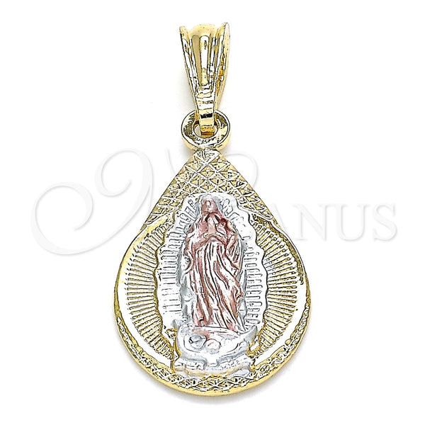 Gold Filled Pendant — Religious Pendant Teardrop and Guadalupe Design Polished Tricolor — main product view — SKU 133877 | Oro Laminado dije — Religious Pendant Teardrop and Guadalupe diseño pulido Tricolor — SKU 133877