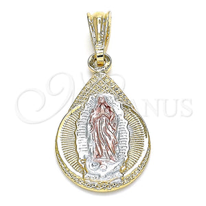 Gold Filled Pendant — Religious Pendant Teardrop and Guadalupe Design Polished Tricolor — main product view — SKU 133877 | Oro Laminado dije — Religious Pendant Teardrop and Guadalupe diseño pulido Tricolor — SKU 133877