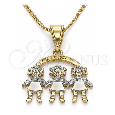 Oro Laminado Pendant Necklace, Gold Filled Style Little Girl Design, Polished, Tricolor, 04.351.0008.1.20 (01 MM Thickness, 20 Inches Length)