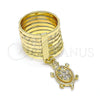 Oro Laminado Multi Stone Ring, Gold Filled Style Semanario and Turtle Design, with White Cubic Zirconia, Diamond Cutting Finish, Golden Finish, 01.253.0031.1.07 (Size 7)