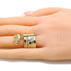 Oro Laminado Multi Stone Ring, Gold Filled Style Semanario and Elephant Design, with Garnet Cubic Zirconia, Diamond Cutting Finish, Golden Finish, 01.253.0032.1.07 (Size 7)