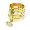 Oro Laminado Multi Stone Ring, Gold Filled Style Semanario and Evil Eye Design, with White Cubic Zirconia, Diamond Cutting Finish, Golden Finish, 01.253.0033.1.08 (Size 8)