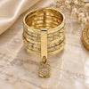 Oro Laminado Elegant Ring, Gold Filled Style Semanario and Owl Design, Diamond Cutting Finish, Golden Finish, 01.253.0034.1.07 (Size 7)