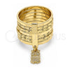Oro Laminado Elegant Ring, Gold Filled Style Semanario and Owl Design, Diamond Cutting Finish, Golden Finish, 01.253.0034.1.07 (Size 7)