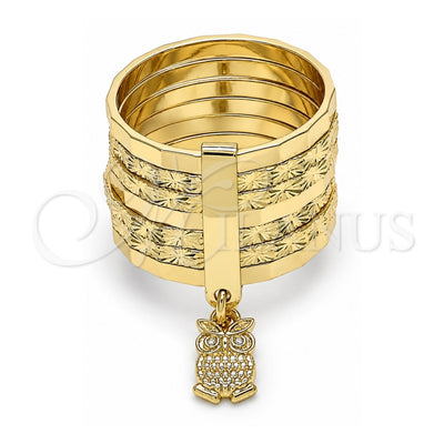 Oro Laminado Elegant Ring, Gold Filled Style Semanario and Owl Design, Diamond Cutting Finish, Golden Finish, 01.253.0034.1.09 (Size 9)