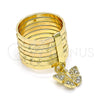 Oro Laminado Multi Stone Ring, Gold Filled Style Semanario and Butterfly Design, with White Crystal, Diamond Cutting Finish, Golden Finish, 01.253.0035.1.07 (Size 7)