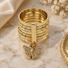Oro Laminado Multi Stone Ring, Gold Filled Style Semanario and Butterfly Design, with White Crystal, Diamond Cutting Finish, Golden Finish, 01.253.0035.1.07 (Size 7)