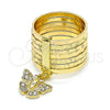 Oro Laminado Multi Stone Ring, Gold Filled Style Semanario and Butterfly Design, with White Crystal, Diamond Cutting Finish, Golden Finish, 01.253.0035.1.09 (Size 9)