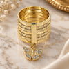 Oro Laminado Multi Stone Ring, Gold Filled Style Semanario and Butterfly Design, with White Crystal, Diamond Cutting Finish, Golden Finish, 01.253.0035.1.09 (Size 9)
