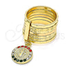 Oro Laminado Multi Stone Ring, Gold Filled Style Semanario and San Benito Design, with Multicolor Crystal, Diamond Cutting Finish, Golden Finish, 01.253.0036.1.07 (Size 7)
