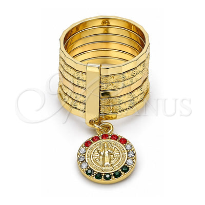 Oro Laminado Multi Stone Ring, Gold Filled Style Semanario and San Benito Design, with Multicolor Crystal, Polished, Golden Finish, 01.253.0036.1.08 (Size 8)