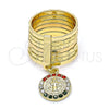 Oro Laminado Multi Stone Ring, Gold Filled Style Semanario and San Benito Design, with Multicolor Crystal, Polished, Golden Finish, 01.253.0036.1.08 (Size 8)