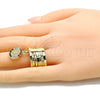 Oro Laminado Multi Stone Ring, Gold Filled Style Semanario and San Benito Design, with Multicolor Crystal, Diamond Cutting Finish, Golden Finish, 01.253.0036.1.09 (Size 9)