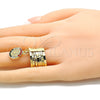 Oro Laminado Multi Stone Ring, Gold Filled Style Semanario and San Benito Design, with Multicolor Crystal, Diamond Cutting Finish, Golden Finish, 01.253.0036.1.09 (Size 9)