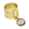 Oro Laminado Multi Stone Ring, Gold Filled Style Semanario and San Benito Design, with Multicolor Crystal, Diamond Cutting Finish, Golden Finish, 01.253.0036.1.09 (Size 9)