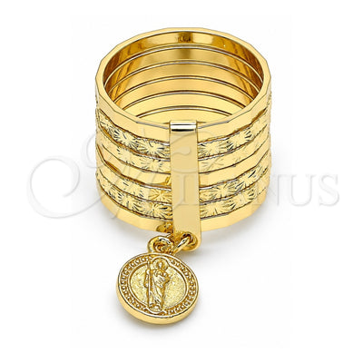 Oro Laminado Elegant Ring, Gold Filled Style Semanario and San Judas Design, Diamond Cutting Finish, Golden Finish, 01.253.0037.1.07 (Size 7)