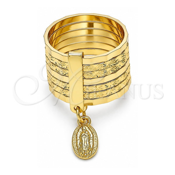 Oro Laminado Elegant Ring, Gold Filled Style Semanario and Guadalupe Design, Polished, Golden Finish, 01.253.0038.1.07 (Size 7)