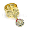 Oro Laminado Multi Stone Ring, Gold Filled Style Semanario and Guadalupe Design, with Multicolor Crystal, Diamond Cutting Finish, Golden Finish, 01.253.0039.1.07 (Size 7)