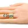 Oro Laminado Multi Stone Ring, Gold Filled Style Semanario and Guadalupe Design, with Multicolor Crystal, Diamond Cutting Finish, Golden Finish, 01.253.0039.1.08 (Size 8)