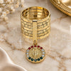 Oro Laminado Multi Stone Ring, Gold Filled Style Semanario and Guadalupe Design, with Multicolor Crystal, Diamond Cutting Finish, Golden Finish, 01.253.0039.1.08 (Size 8)