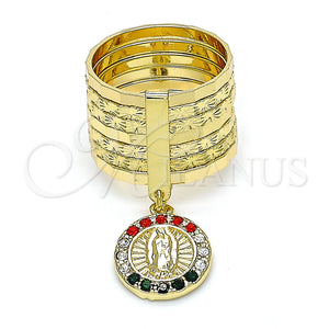 Gold Filled Ring — Multi Stone Ring Semanario and Guadalupe Design with — main product view — SKU 133917 | Oro Laminado anillo — Multi Stone Ring Semanario and Guadalupe diseño with — SKU 133917