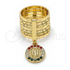 Oro Laminado Multi Stone Ring, Gold Filled Style Semanario and Guadalupe Design, with Multicolor Crystal, Diamond Cutting Finish, Golden Finish, 01.253.0039.1.08 (Size 8)