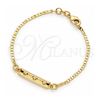Oro Laminado ID Bracelet, Gold Filled Style Heart and Mariner Design, Polished, Golden Finish, 03.32.0288.06 (6 Inches Length)