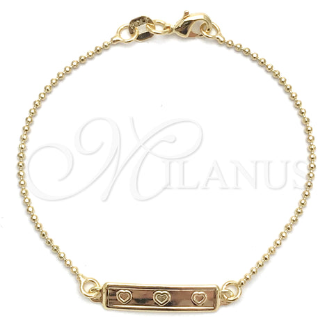 Oro Laminado ID Bracelet, Gold Filled Style Heart Design, Polished, Golden Finish, 03.32.0289.06