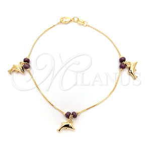 Gold Filled Bracelet — Charm Bracelet Dolphin and Box Design with Violet — main product view — SKU 133926 | Oro Laminado brazalete — Charm Bracelet Dolphin and Box diseño with Violet — SKU 133926