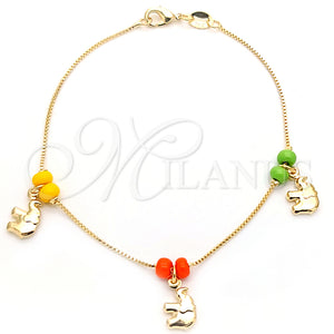 Gold Filled Bracelet — Charm Bracelet Elephant and Box Design with Yellow — main product view — SKU 133928 | Oro Laminado brazalete — Charm Bracelet Elephant and Box diseño with Yellow — SKU 133928