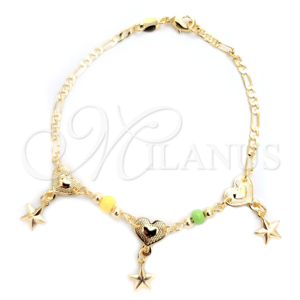 Gold Filled Bracelet — Charm Bracelet Heart and Star Design with Yellow — main product view — SKU 133930 | Oro Laminado brazalete — Charm Bracelet corazón and estrella diseño with Yellow — SKU 133930