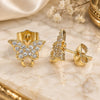 Oro Laminado Stud Earring, Gold Filled Style Butterfly Design, with White Micro Pave, Polished, Golden Finish, 02.210.0354