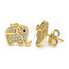 Oro Laminado Stud Earring, Gold Filled Style Elephant Design, with White and Black Micro Pave, Polished, Golden Finish, 02.210.0355
