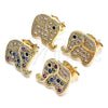 Oro Laminado Stud Earring, Gold Filled Style Elephant Design, with White and Black Micro Pave, Polished, Golden Finish, 02.210.0355