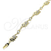 Oro Laminado Fancy Bracelet, Gold Filled Style Elephant and Leaf Design, with White Micro Pave and White Cubic Zirconia, Polished, Golden Finish, 03.210.0138.08 (10 MM Thickness, 8 Inches Length)