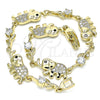 Oro Laminado Fancy Bracelet, Gold Filled Style Elephant and Leaf Design, with White Micro Pave and White Cubic Zirconia, Polished, Golden Finish, 03.210.0138.08 (10 MM Thickness, 8 Inches Length)