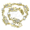 Oro Laminado Fancy Bracelet, Gold Filled Style Elephant and Leaf Design, with White Micro Pave and White Cubic Zirconia, Polished, Golden Finish, 03.210.0138.08 (10 MM Thickness, 8 Inches Length)