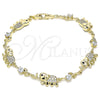 Oro Laminado Fancy Bracelet, Gold Filled Style Elephant and Leaf Design, with White Micro Pave and White Cubic Zirconia, Polished, Golden Finish, 03.210.0138.08 (10 MM Thickness, 8 Inches Length)