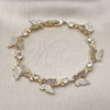 Oro Laminado Fancy Bracelet, Gold Filled Style Butterfly and Leaf Design, with White Micro Pave and White Cubic Zirconia, Polished, Golden Finish, 03.210.0141.08 (12 MM Thickness, 8 Inches Length)