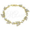 Oro Laminado Fancy Bracelet, Gold Filled Style Butterfly and Leaf Design, with White Micro Pave and White Cubic Zirconia, Polished, Golden Finish, 03.210.0141.08 (12 MM Thickness, 8 Inches Length)