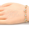 Oro Laminado Fancy Bracelet, Gold Filled Style Dolphin and Leaf Design, with White Micro Pave and White Cubic Zirconia, Polished, Golden Finish, 03.210.0145.08 (09 MM Thickness, 8 Inches Length)